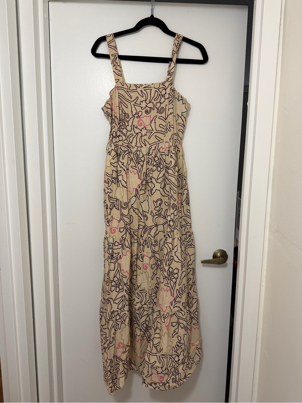 Floral Print Maxi Dress in Beige, Brown, with pink / green / blue accents